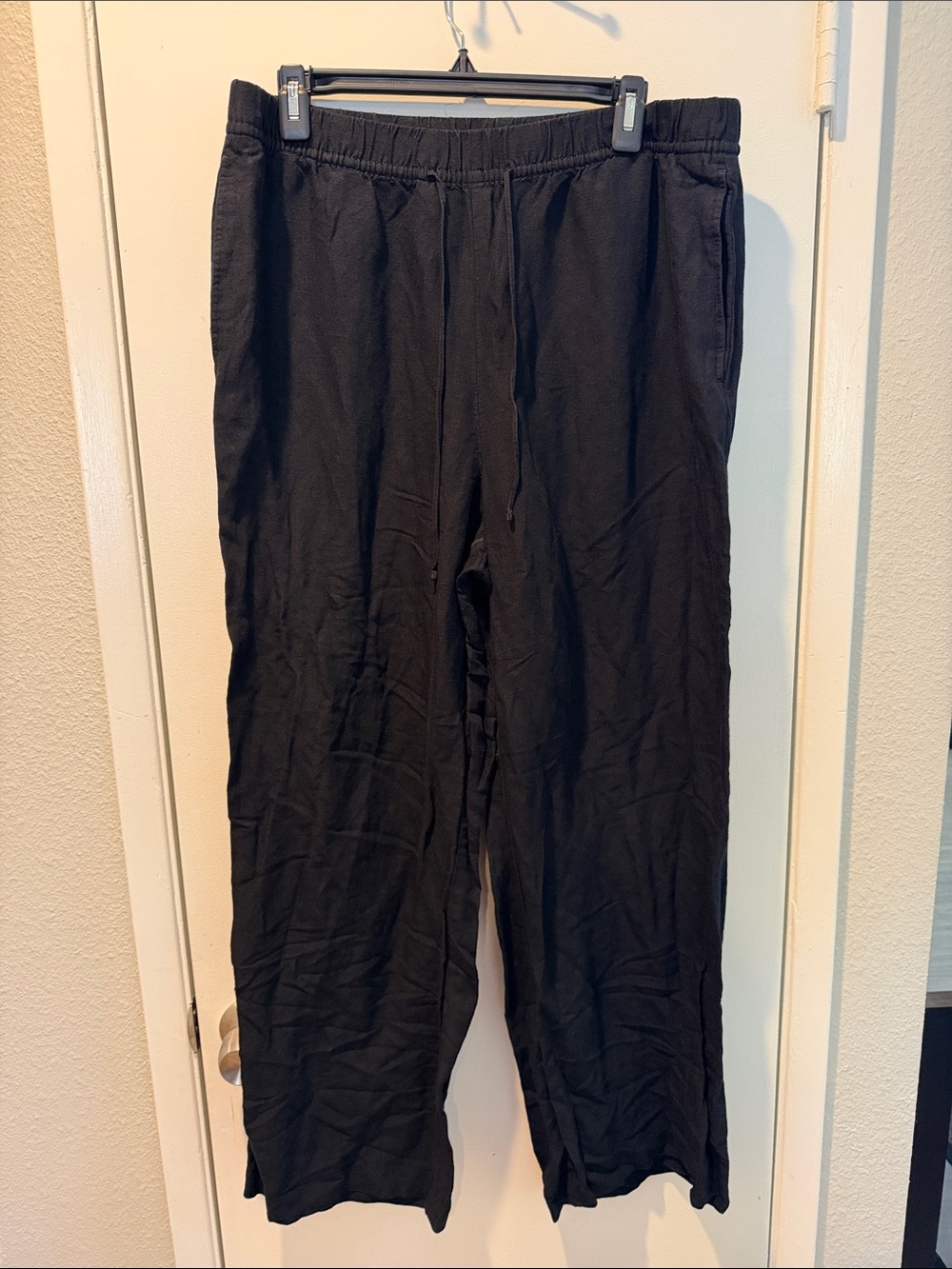 H&M Black Wide-Leg Drawstring Linen Blend Pants